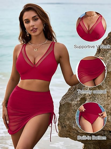 Mesh Sarong Wraps Bathing Suits High Waisted Bikini Sets