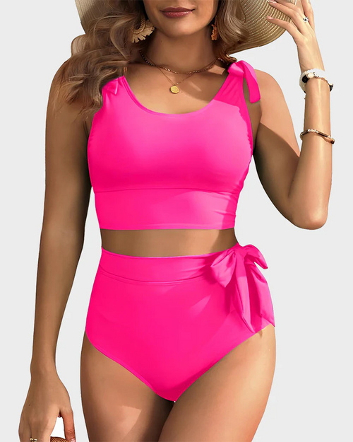 High Waisted Tummy Control U-back Bikini Modest Bathing Suit Two Piece