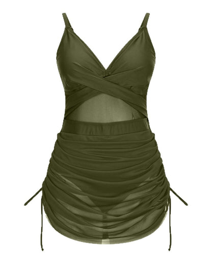 Twist Front One Piece Swimsuit Womens Modest Tummy Control Swim Dress