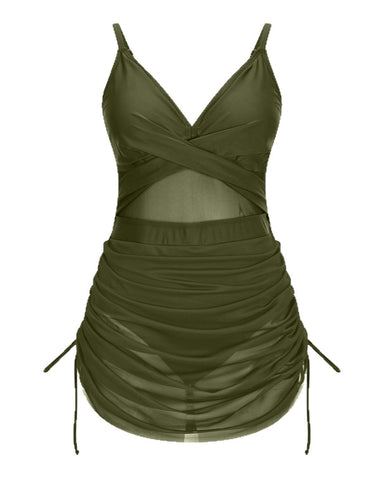 Twist Front One Piece Swimsuit Womens Modest Tummy Control Swim Dress