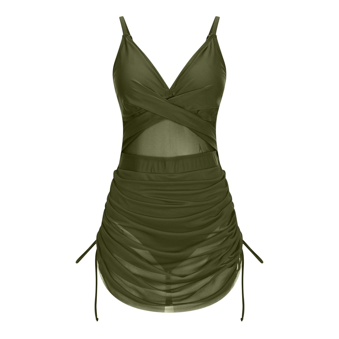 Twist Front One Piece Swimsuit Womens Modest Tummy Control Swim Dress