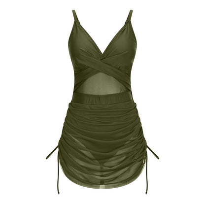 Twist Front One Piece Swimsuit Womens Modest Tummy Control Swim Dress