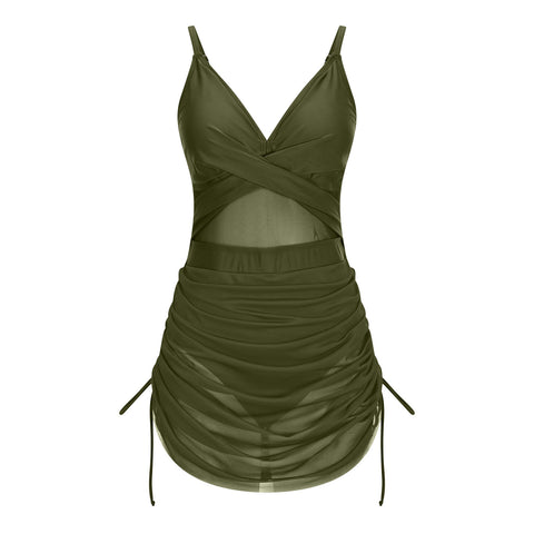 Twist Front One Piece Swimsuit Womens Modest Tummy Control Swim Dress