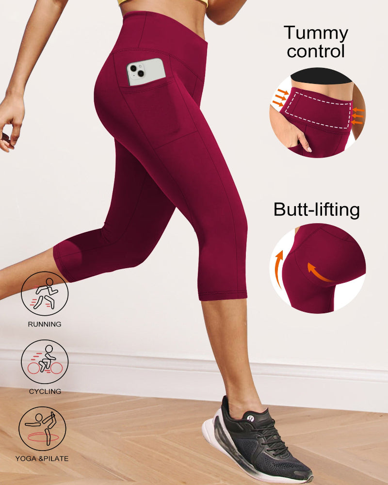 ⚡Flash Sale⚡High Waist Capri Leggings with Tummy Control and Pockets