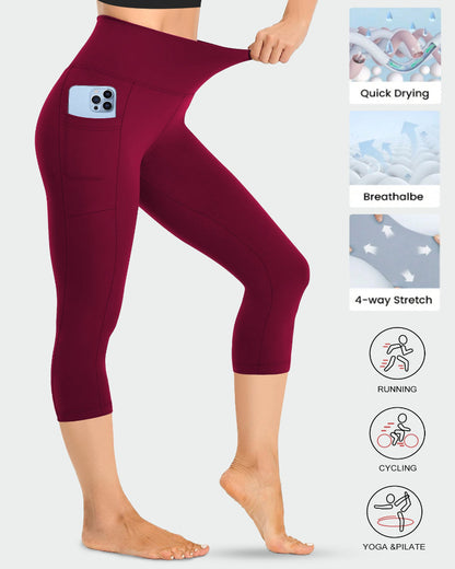 ⚡Flash Sale⚡High Waist Capri Leggings with Tummy Control and Pockets