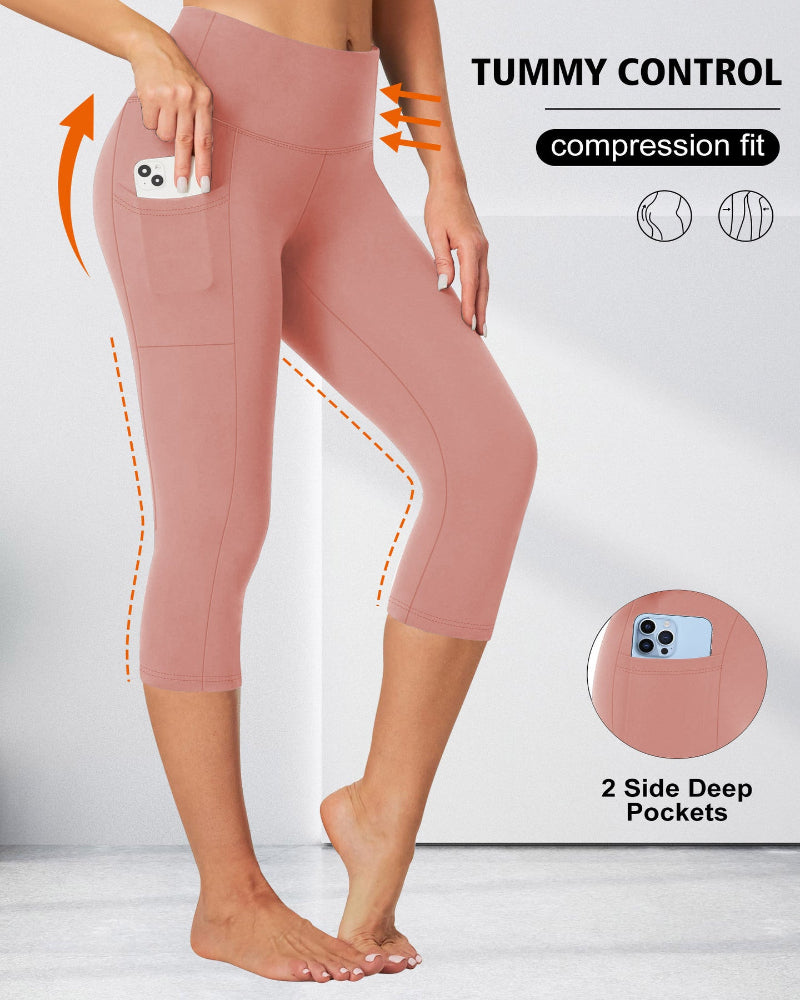 ⚡Flash Sale⚡High Waist Capri Leggings with Tummy Control and Pockets