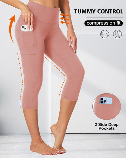⚡Flash Sale⚡High Waist Capri Leggings with Tummy Control and Pockets