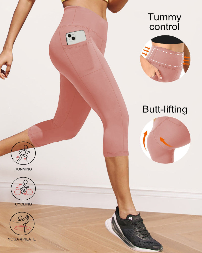 ⚡Flash Sale⚡High Waist Capri Leggings with Tummy Control and Pockets