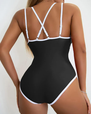 Solid Color Fashion Slim Straps Backless Sexy Bikini Swimsuit