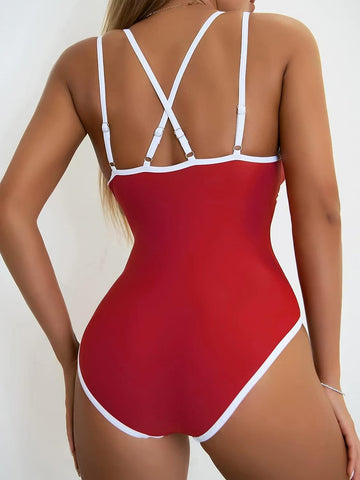Solid Color Fashion Slim Straps Backless Sexy Bikini Swimsuit