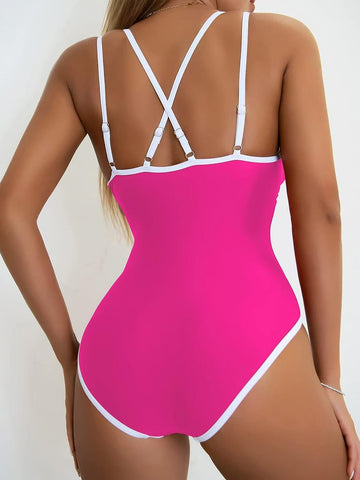 Solid Color Fashion Slim Straps Backless Sexy Bikini Swimsuit