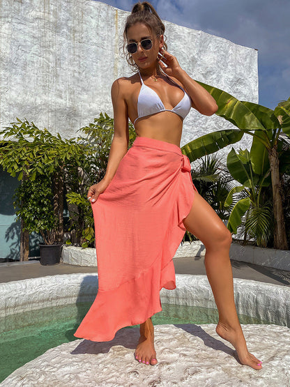 Ruffle Sarong Cover Up Self Tie Wrap Skirt