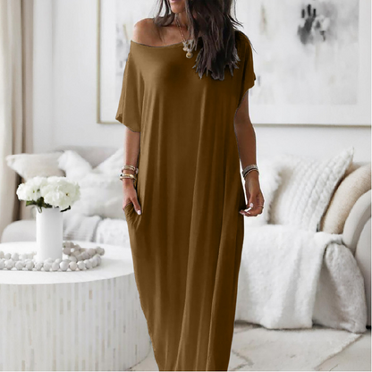 Off-Shoulder Batwing Sleeve Maxi Dress