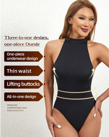 Ladies Turtleneck Sleeveless Outgoing Thong Tight Body Shaper Jumpsuit