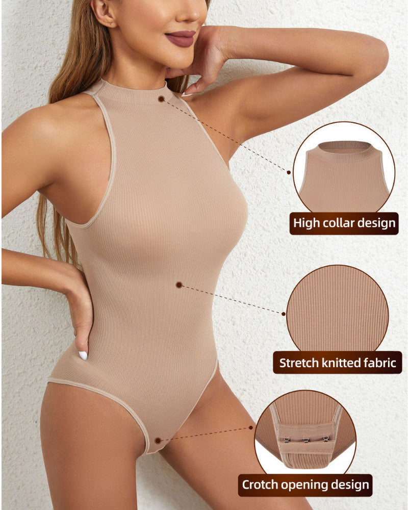 Ladies Turtleneck Sleeveless Outgoing Thong Tight Body Shaper Jumpsuit