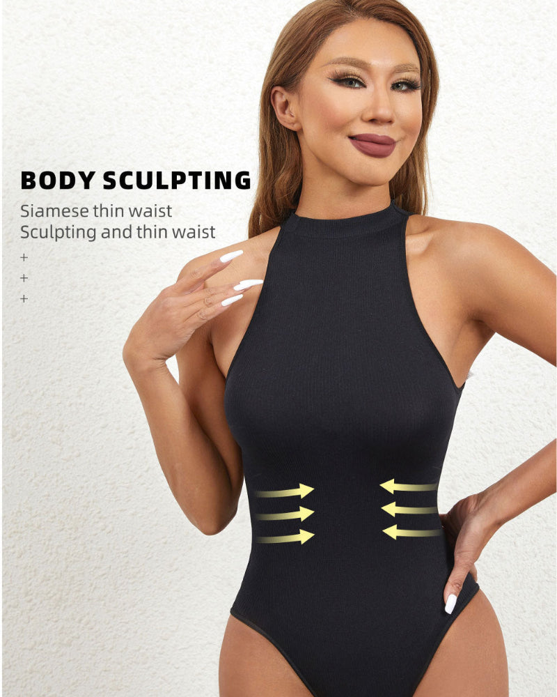 Ladies Turtleneck Sleeveless Outgoing Thong Tight Body Shaper Jumpsuit