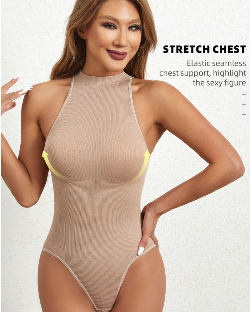 Ladies Turtleneck Sleeveless Outgoing Thong Tight Body Shaper Jumpsuit