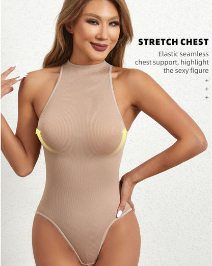 Ladies Turtleneck Sleeveless Outgoing Thong Tight Body Shaper Jumpsuit