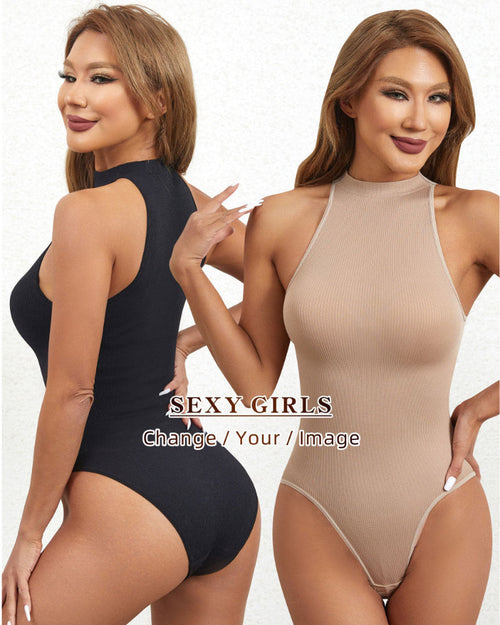 Ladies Turtleneck Sleeveless Outgoing Thong Tight Body Shaper Jumpsuit
