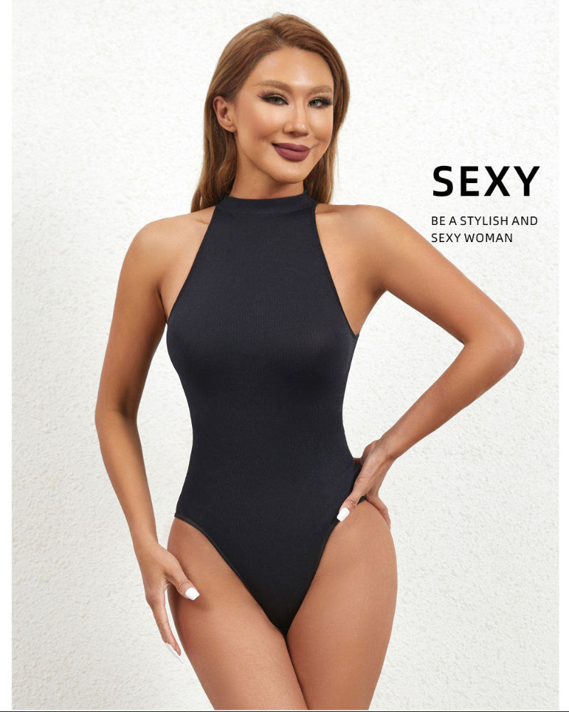 Ladies Turtleneck Sleeveless Outgoing Thong Tight Body Shaper Jumpsuit