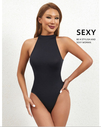 Ladies Turtleneck Sleeveless Outgoing Thong Tight Body Shaper Jumpsuit