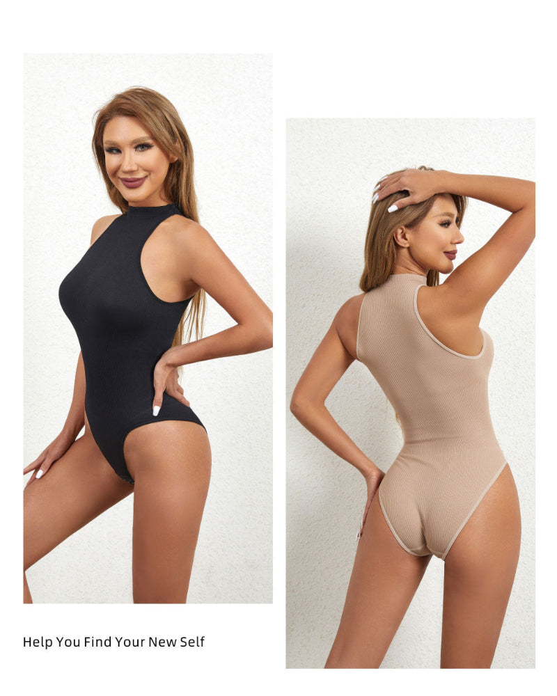 Ladies Turtleneck Sleeveless Outgoing Thong Tight Body Shaper Jumpsuit