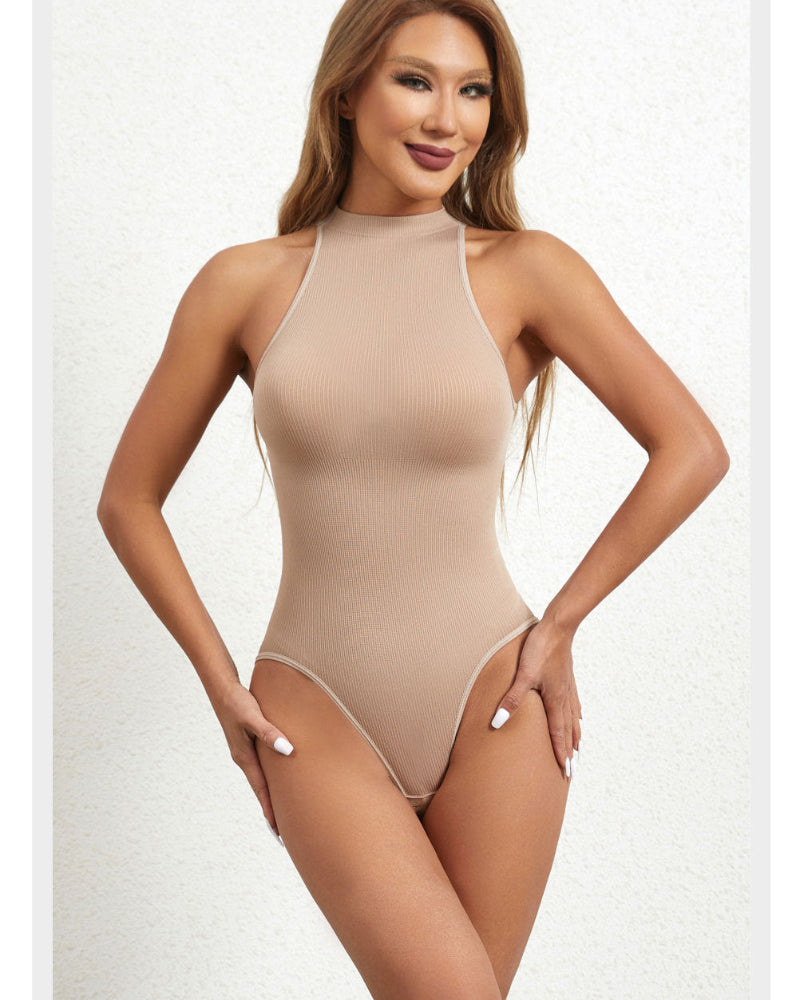 Ladies Turtleneck Sleeveless Outgoing Thong Tight Body Shaper Jumpsuit