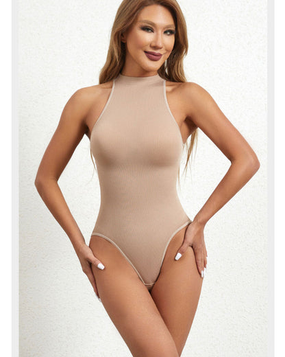 Ladies Turtleneck Sleeveless Outgoing Thong Tight Body Shaper Jumpsuit