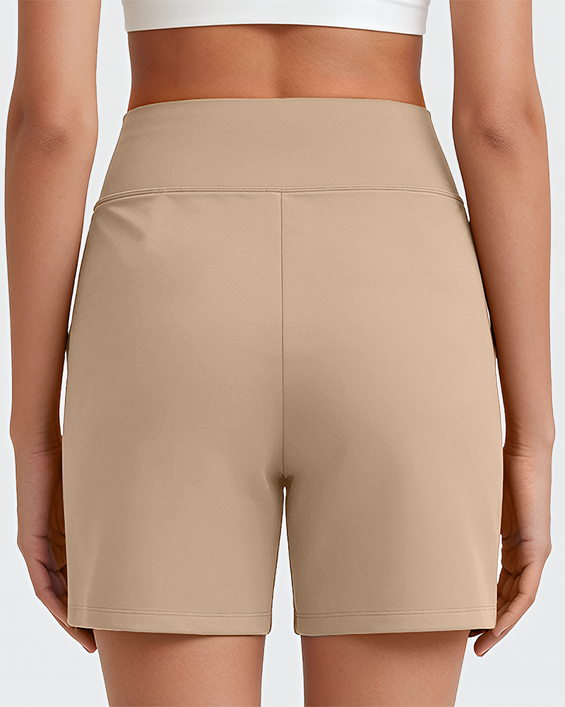 Women High Waist Bermuda Athletic Shorts with Deep Side Pockets