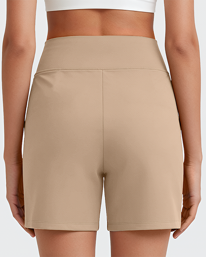 Women High Waist Bermuda Athletic Shorts with Deep Side Pockets