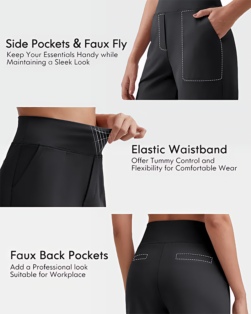 Women High Waist Bermuda Athletic Shorts with Deep Side Pockets
