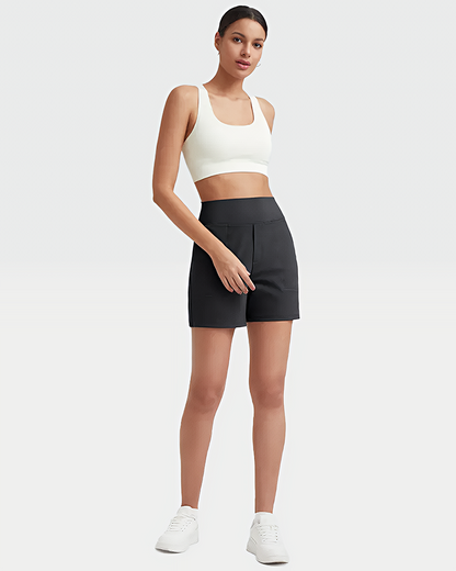 Women High Waist Bermuda Athletic Shorts with Deep Side Pockets