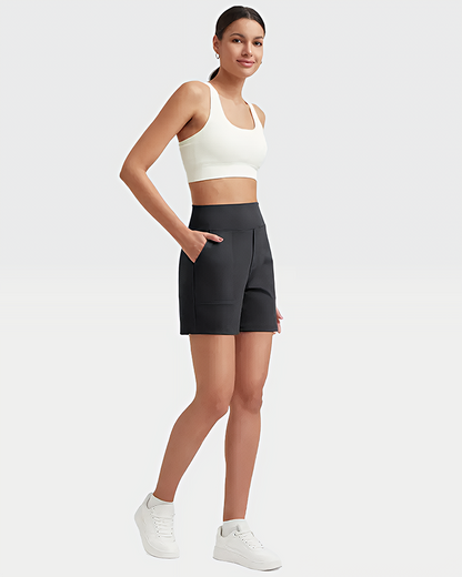 Women High Waist Bermuda Athletic Shorts with Deep Side Pockets
