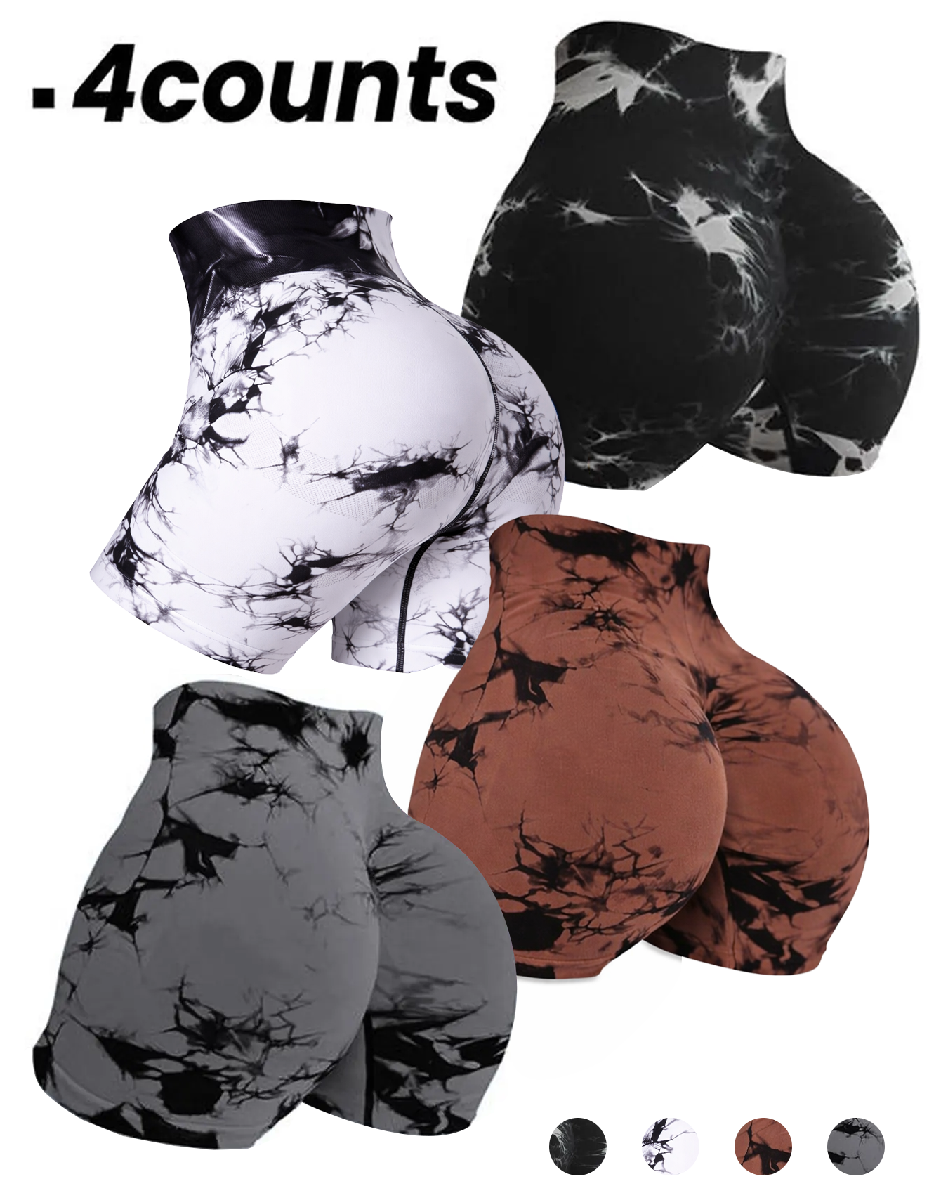 High Waist Seamless Tie Dye Yoga Shorts (4 Pack)