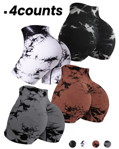 High Waist Seamless Tie Dye Yoga Shorts (4 Pack)