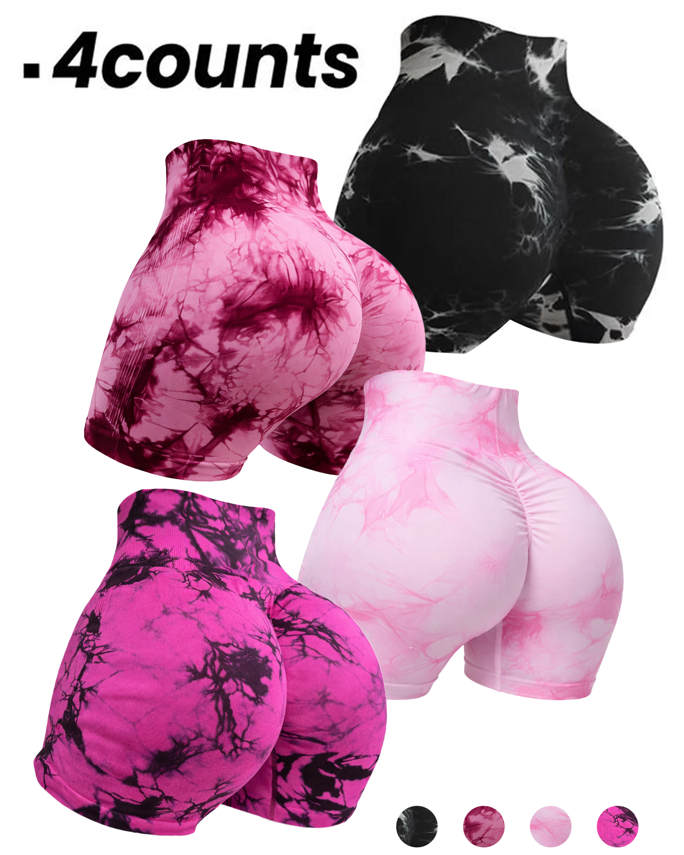 High Waist Seamless Tie Dye Yoga Shorts (4 Pack)