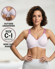Soft Support Non-padded Unlined Full Coverage Wide Strap Outside Underwire Sports Bra