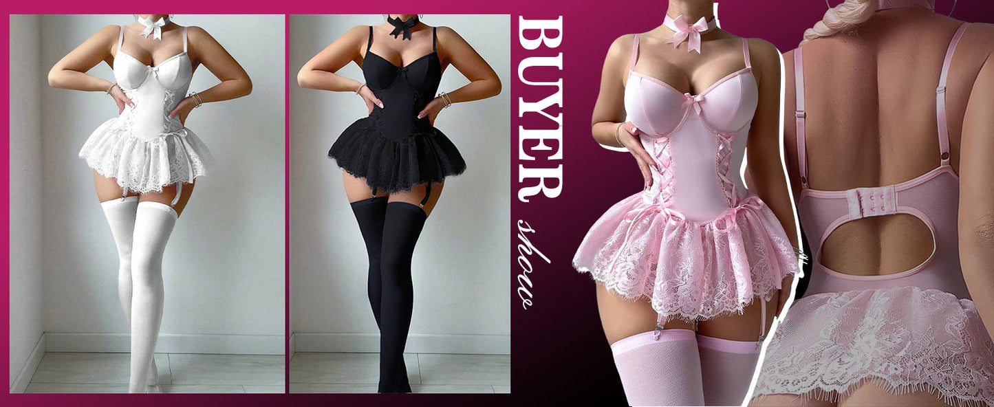 Wedding Season Mature Series Lace Splice Steel Ring Bodycon Sexy Lingerie Dress Suit