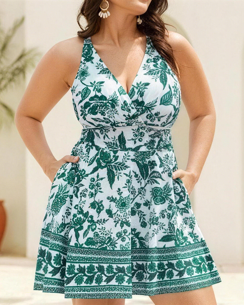 Tummy Control Boho Swim Dress with Pockets