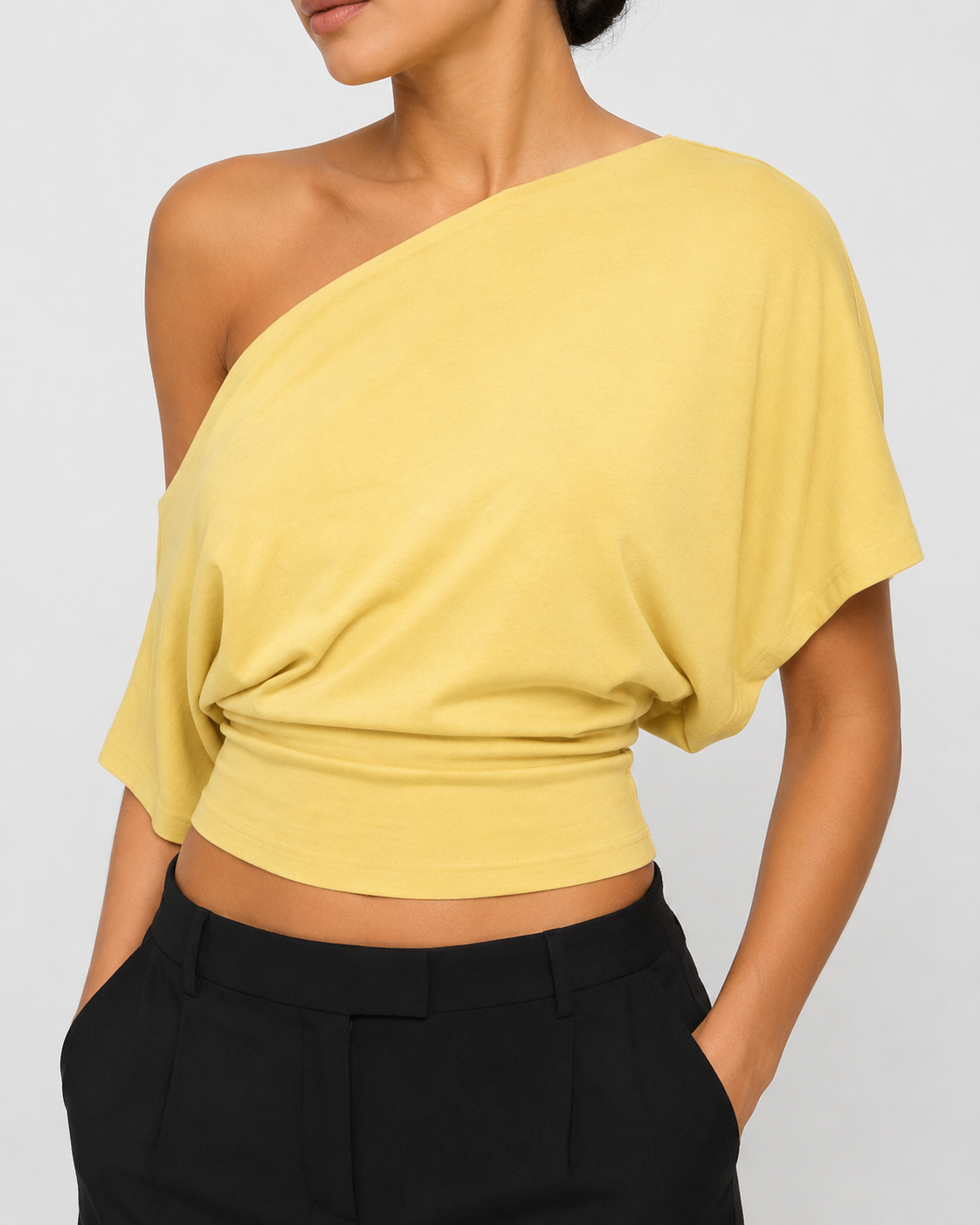 Women Off Shoulder Crop Top – Slim Fit Casual Tee