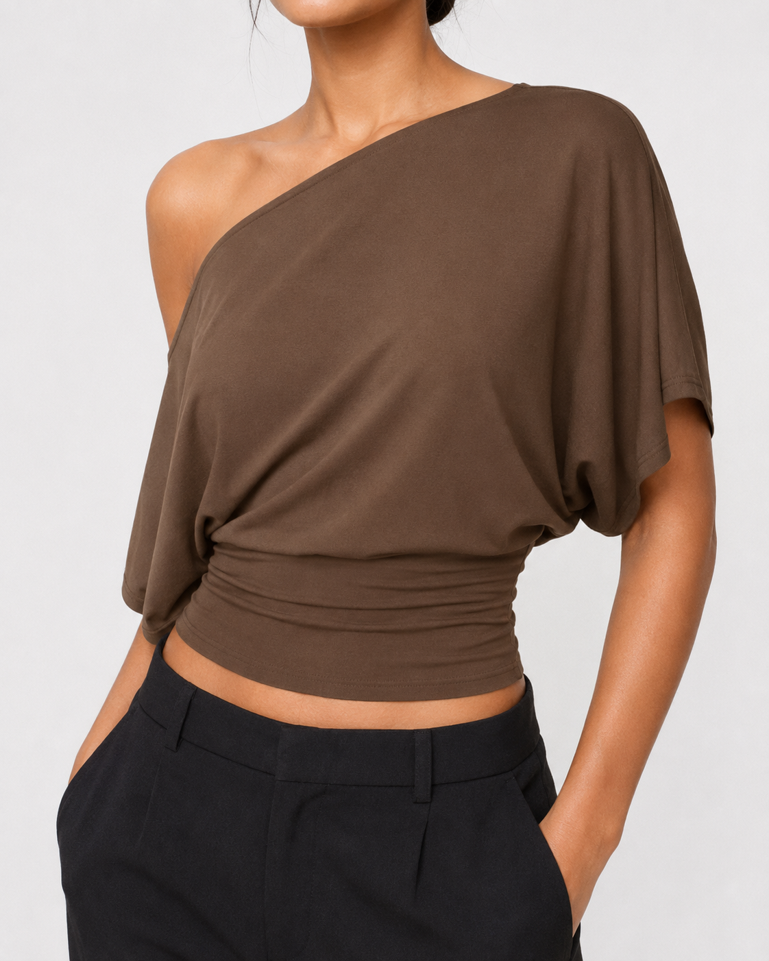 Women Off Shoulder Crop Top – Slim Fit Casual Tee