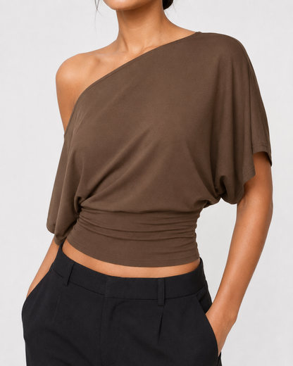 Women Off Shoulder Crop Top – Slim Fit Casual Tee