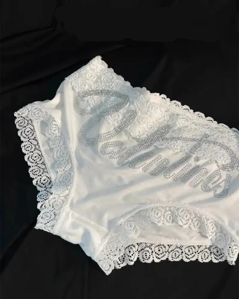 Rhinestone Lace High Waist Seamless Women's Panties