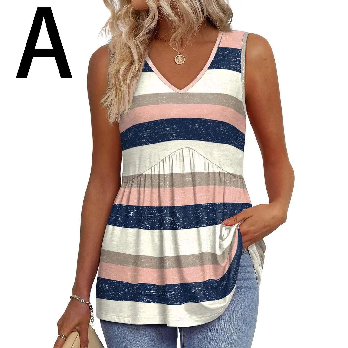Women's V-Neck Babydoll Tank Tops - Flowy Sleeveless Summer Blouse