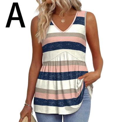 Women's V-Neck Babydoll Tank Tops - Flowy Sleeveless Summer Blouse