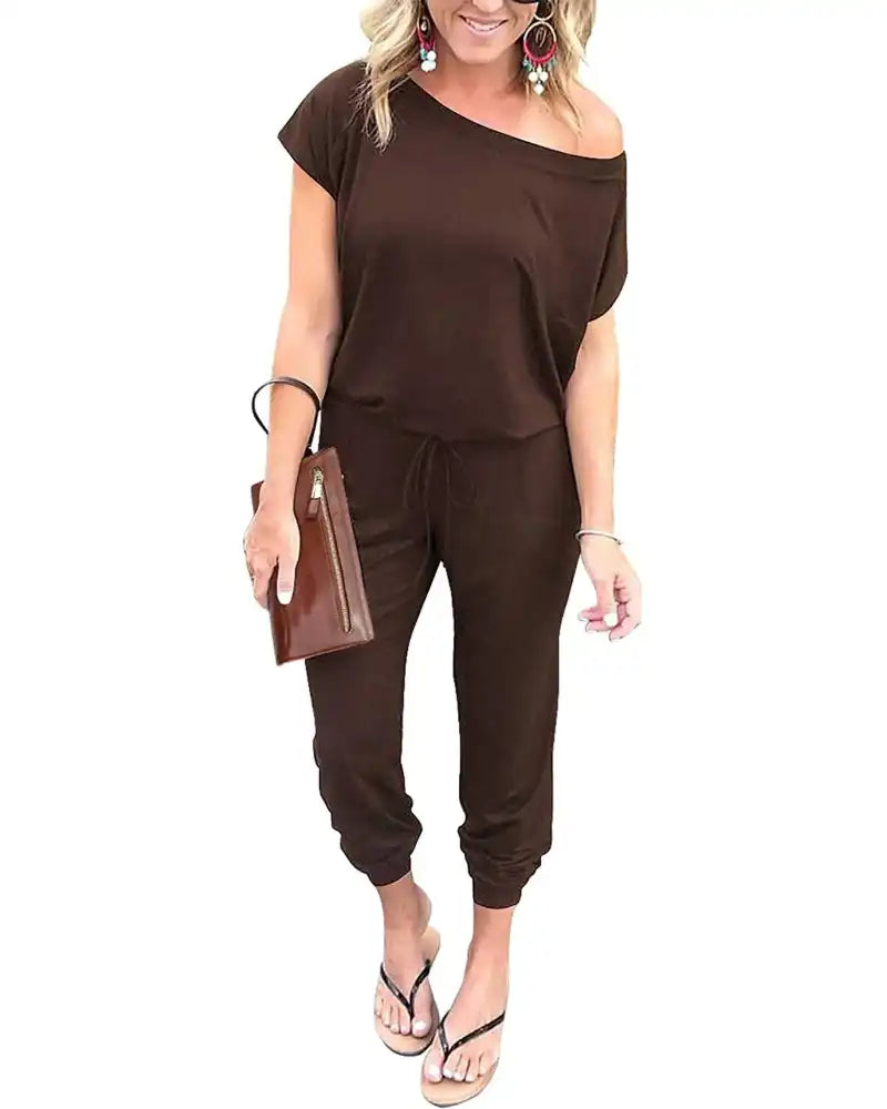 (S-3XL) Women's Plus Size Off Shoulder Stretchy Jumpsuit