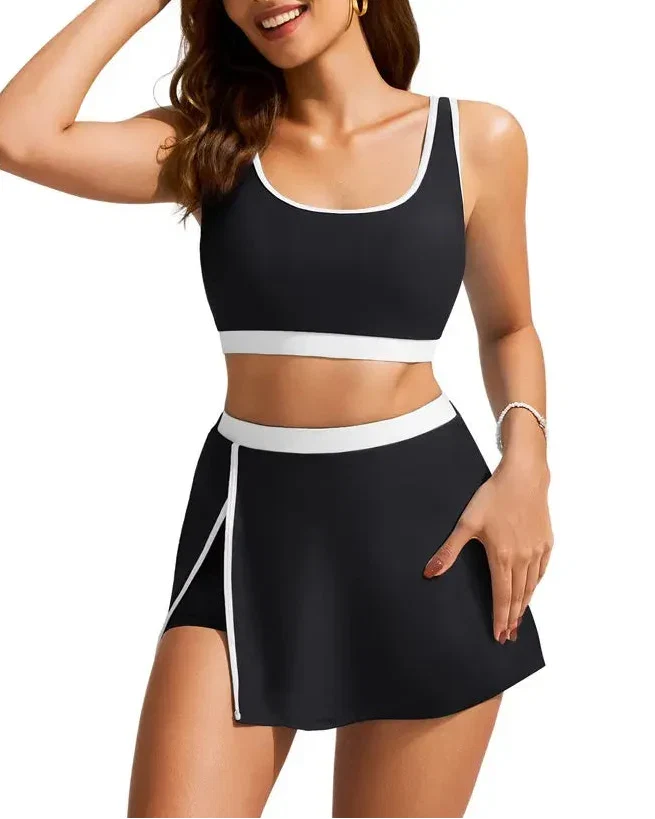 Plus Size Friendly Side Slit Swim Skirt Bikini Set
