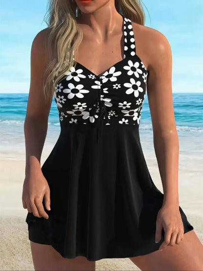 Floral V-Neck Tankini Swim Dress Set