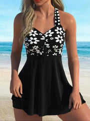 Floral V-Neck Tankini Swim Dress Set