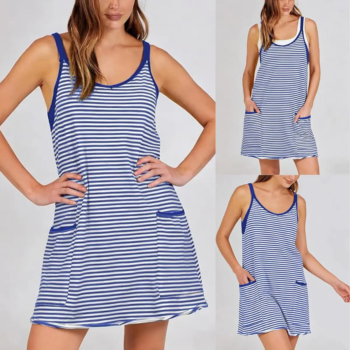 Women's Summer Striped Mini Dress with Built-in Shorts